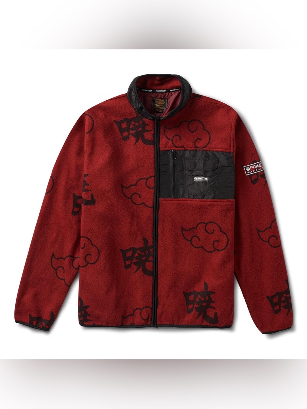 Naruto x Primitive Skate Red Fleece Jacket with Black Cloud Motif